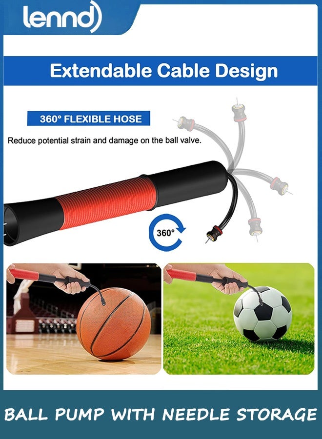 لينند مضخة كرات مزودة بوحدة تخزين للإبر، مضخة كرة سلة بخمس إبر وكابل قابل للتمديد، مضخات كرة قدم، مضخة كرة طائرة، منفاخ كرات الرجبي - مثالية لجميع أنواع الكرات - Image 4